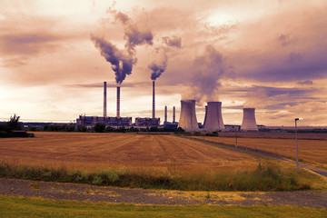 Fototapeta na wymiar Petrochemical industrial plant, Czech Republic, sunset sky