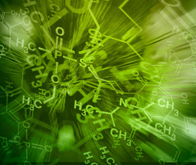Obraz premium Image of chemical technology abstract background. Science wallpaper with school chemistry formulas and structures.