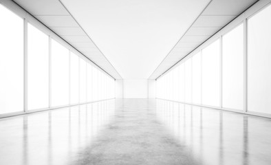 Empty open space gallery with concrete floor. 3d rendering