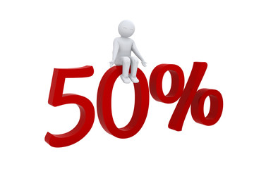 3D man sits on 50%