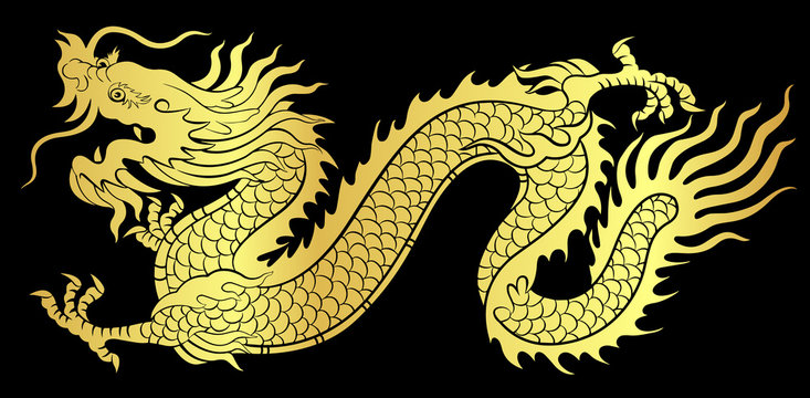 Gold of Chinese dragon crawling