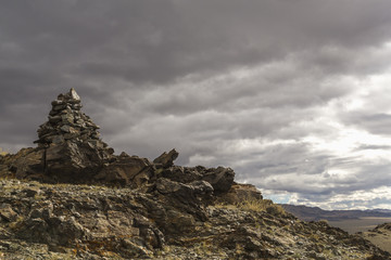 A pile of stones ritual in Mongolia