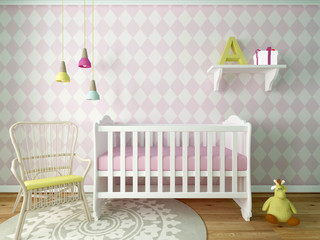 girl nursery interior, 3d render