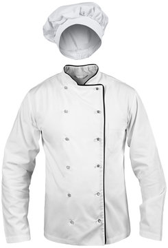 isolated male cook white suit with a hat