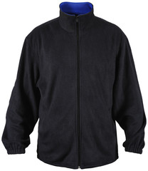 black male fleece jacket with blue lining isolated on white