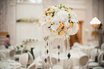 Beautiful flowers on table wedding decor