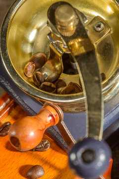 Manual coffee grinders in close up
