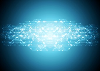 Abstract shiny bright blue tech card illustration