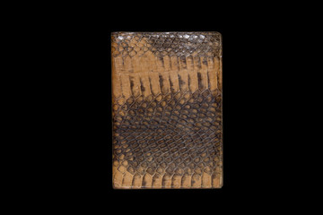 Passport cover of snake skin on a black background