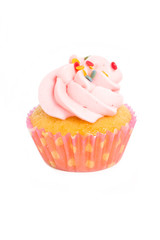 Cupcake with sprinkles isolated on white background.