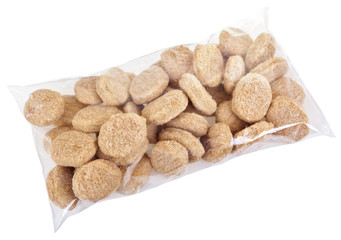 Pack with ready-to-cook meat nuggets isolated on white backgroun