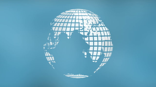 Rotating earth globe with transparent oceans and detailed texture map