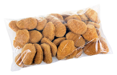 Pack with ready-to-cook meat nuggets isolated on white backgroun