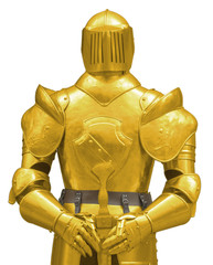 armure dorée de chevalier du Moyen-Âge, fond blanc