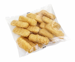 Pack with ready-to-cook meat nuggets isolated on white backgroun