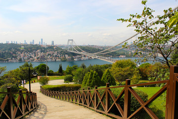 View of the Bosphorus and the Fatih Sultan Mehmet Bridge photo, taken from Otagtepe, Beykoz in Istanbul, Turkey