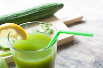 Green smoothie with cucumber,kiwi and apples