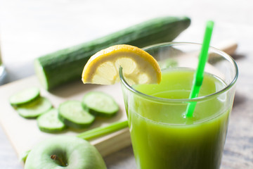 Green smoothie with cucumber,kiwi and apples