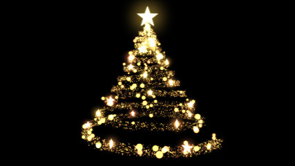 Glittering Christmas Tree Illustration - Golden