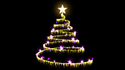 Glittering Christmas Tree Illustration - Yellow Purple