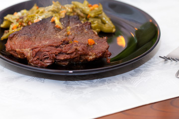 homemade food. Meat steamed 