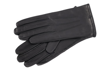 luxury black leather gloves isolated on white background