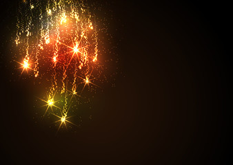 Grußkarten Vorlage - Sternschnuppe, Meteorid, Feuerwerk - Abstrakte goldene Meteoriten - Silvesterraketen Reketenschweif. Funkelnde Meteorschauer Hintergrund Template. Meteor Sternenschweif Neujahr. © orbcat