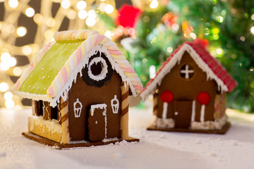 closeup of beautiful gingerbread house at home