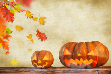 Naklejka na ściany i meble Halloween pumpkin, jack-o-lantern, close up.