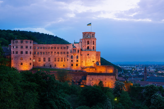 Heidelberg castle during night time enlightened