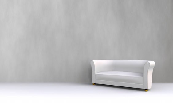 3D white lounge and concrete wall