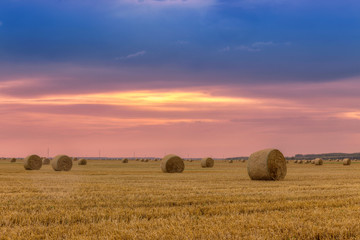 Fototapeta premium Straw bales with dramatic sky