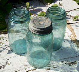 Vintage Blue Mason Jars Set