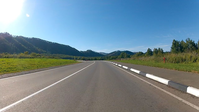 Driving Beautiful Mountain Road. Autumn Trees Mountain Road Vehicle POV Point Of View, Altai Republic, Russia