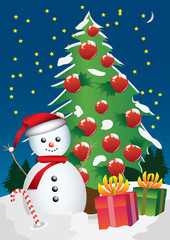 snowman and Christmas tree