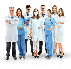 Group of smiling medical doctors isolated on white