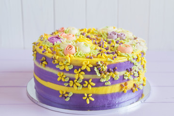 Colorful homemade cake with flowers