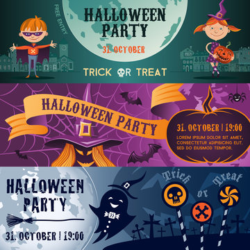 Halloween party flat banners set