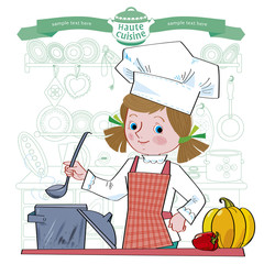 Girl-cook.Illustration.Separate layers of objects and background for easy editing