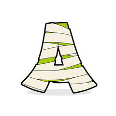   Letter A Mummy. Typography icon in bandages. Egyptian zombie t