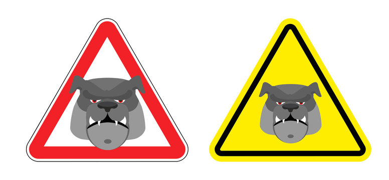 Warning sign attention dog. Hazard yellow sign a pet. Head Bulld