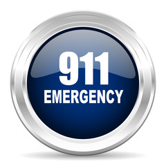 number emergency 911 cirle glossy dark blue web icon on white background