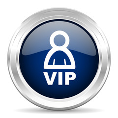 vip cirle glossy dark blue web icon on white background