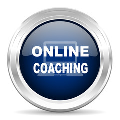online coaching cirle glossy dark blue web icon on white background