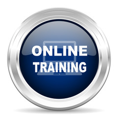 online training cirle glossy dark blue web icon on white background