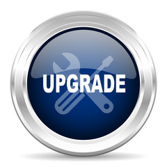 upgrade cirle glossy dark blue web icon on white background