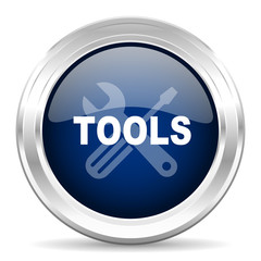 tools cirle glossy dark blue web icon on white background