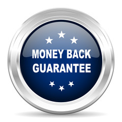 money back guarantee cirle glossy dark blue web icon on white background