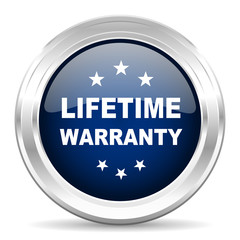 lifetime warranty cirle glossy dark blue web icon on white background
