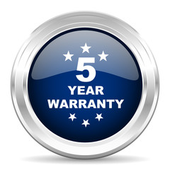 warranty guarantee 5 year cirle glossy dark blue web icon on white background